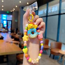 1 Set Of 5 Cute Cartoon Bear & Rabbit Donut Beaded Keychains, Colorful Candy Bead Bracelet Key Rings, Adorable Bag Charms, Best Friend Matching Keychain Gifts, Suitable For Girls - Animal Donuts - View 9
