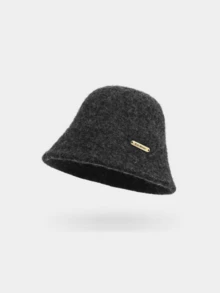Topi Bucket Wanita Berbulu Lembut, Topi Bucket Warna Polos Hangat dan Lembut dengan Plakat Logam, Aksesori Kasual Sehari-hari - topi - View 12