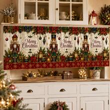 Christmas Window Valance Short Curtain, Merry Christmas Red Truck, Nutcracker, Snowman, Gingerbread Man, Santa Claus Print Short Window Curtain, Suitable For Kitchen, Bathroom, Living Room Window Holiday Home Decor - Multicolor - View 1