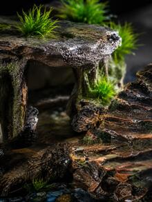 Reptile Rock Hide Cave Set, Includes Artificial Aquatic Plants, Resin Lizard Fence And Turtle Climbing Platform, Gecko Snake Shelter Habitat Decoration, Suitable For Terrarium, Breeding Box, Fish Tank, Aquarium Landscaping And Reptile Habitat Accessories - A - View 9