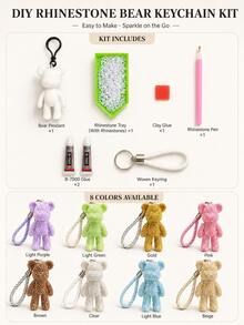 3set DIY Rhinestone Bear Keychain Craft Kit+Tools,8 Color Options,Sparkly Beaded Bear Pendant With Wrist Lanyard,Dotting Pen And Crystal Beads, Handmade Bag Charm Key Ring Accessory For DIY Craft Projects, Birthday Gift, Holiday Gift And Party Favor - DIY Bear Pendant - View 4