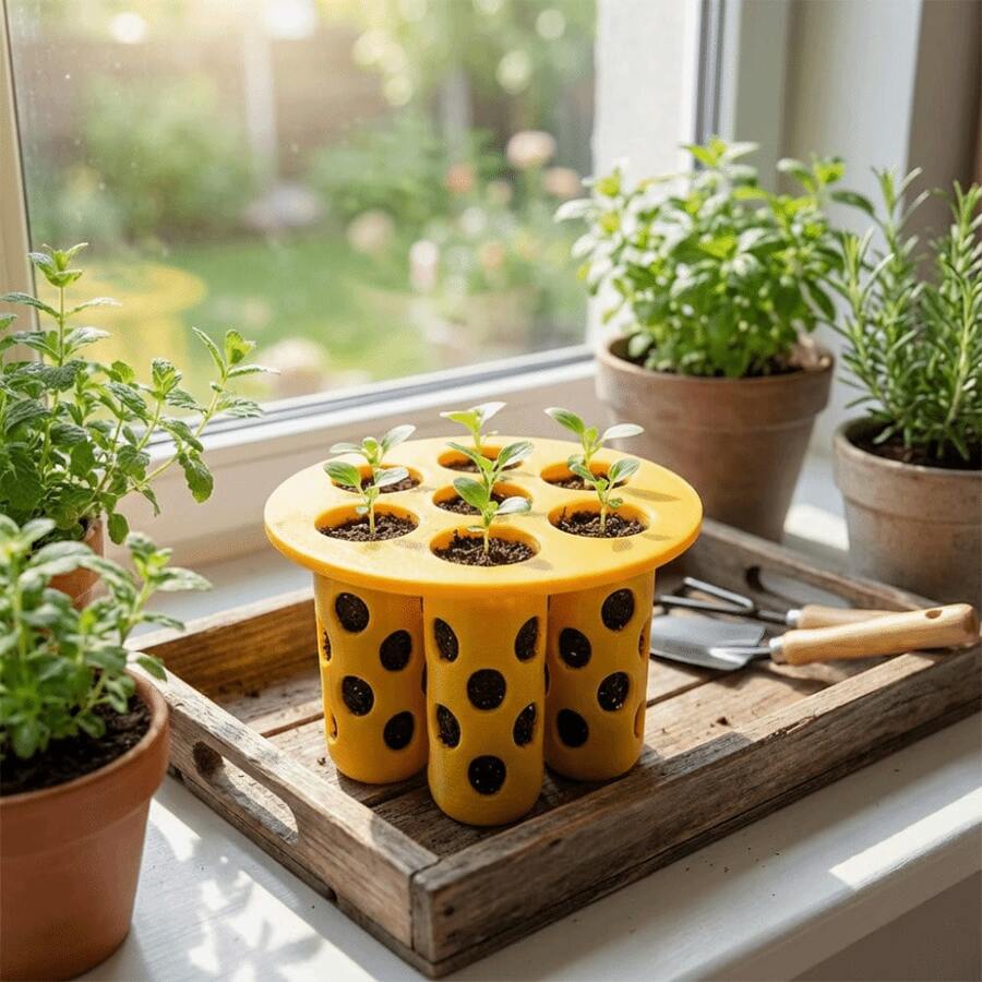 1PC 3D Printed Seed Starter Tray Garden Nursery Pot Seven Cell Plant Growing Tool For Flowers Vegetables Home Gardening - A - View 1