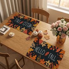 1/4/6件組 秋季系列 Hello Fall 黑色背景秋葉圖案印花餐墊,耐熱桌面保護墊,適用於居家廚房、餐桌、派對場景裝飾 - 彩色 - 查看 4