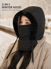Winter 3-In-1 Windproof Hooded Balaclava Hat, Thick Thermal Lined Neck Warmer Cap, Suitable For Outdoor Walking, Commuting And Cold Weather - Snow Hat - View 5