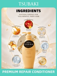 Tsubaki 頂級豐盈修復護髮乳 450ml，增加豐盈感並修復扁塌、乾燥與受損髮質，首次使用即可獲得即時光澤與彈性，含山茶花油、角鯊烷與神經醯胺，為女性打造豐盈、順滑且絲綢般的秀髮 - 護髮素 - 查看 5