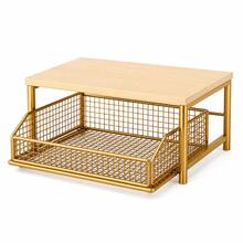 1pc Space-Saving Kitchen Countertop Storage Rack With Drawer And Metal Wire Basket, Fully Detachable Hardwood And Metal Storage Shelf, Suitable For Coffee Machine, Seasoning, Utensils, Microwave Oven, Multi-Functional Storage Rack - Multicolor - View 10