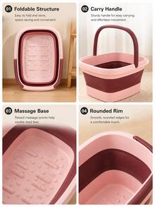 Foldable Foot Bath Basin Designed For Foot Soaking, Equipped With Plastic Tub With Handle And Built-In Acupressure Massage Points, Can Relieve Pain, Suitable For Foot Massage And Home Spa Care - One Size Fits All - View 9