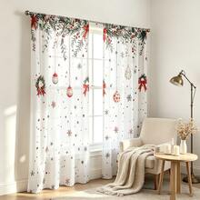 2PCS Christmas Print AB Sheer Curtains, Rod Pocket, Polyester, Home Decor, Window Drapes, Bedroom Living Room, Kitchen - Multicolor - View 10