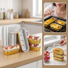 50pcs Mini Aluminum Foil Toast Baking Cups With Lids, 6.8oz, 6.5 X 2.6 X 2 Inch Disposable Rectangular Baking Cups - Gold - View 4