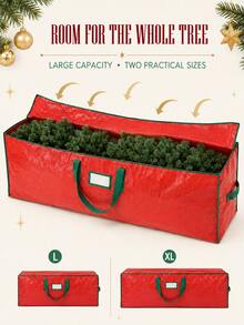 1 buah Tas Penyimpanan Pohon Natal Lipat Kapasitas Besar L/XL, Kain Tenun PE Tahan Lembap, Gaya Natal Warna Merah & Hijau, Bagian Atas Persegi Panjang, Resleting Ganda di Tengah, Pegangan, Jendela Label, Tas Penyimpanan Organizer Pohon Natal Buatan, Cocok untuk Rumah, Garasi, Loteng, Penyimpanan Musiman Setelah Natal - A - View 5