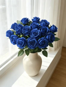 Set 2 Buah, Mawar Buatan, Cocok untuk Papan Selamat Datang Pernikahan, Papan Resepsi Pernikahan (Biru), Hadiah Hari Valentine - Biru - View 2