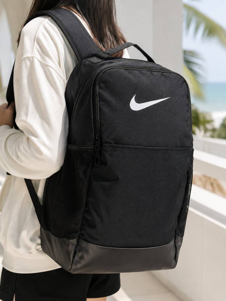 Nike Unisex Backpack BRSLA M BKPK - 9.5 (24L) Daily Commute Bag Sports Bag Student Casual Backpack Storage Bag DH7709-010 - Black/(White) - View 1