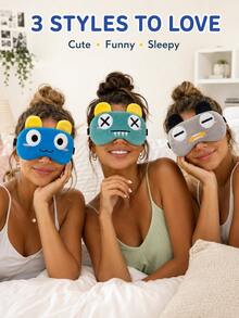 3pcs Cute Funny Cartoon Plush Sleep Eye Mask Set, Soft Comfortable Light-Blocking Eye Cover With Adjustable Elastic Strap, 3 Different Face Designs For Travel, Nap, Sleepover & Pajama Party - KM Style - View 3