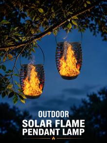 1/2pcs Solar Powered Hanging Lanterns, IP44 Waterproof Outdoor Solar Lights, Dynamic Flickering Flame Effect LED Lights, Warm Light, Automatic On/Off Wireless Hanging Decor, Suitable For Garden, Yard, Porch, Lawn, Patio, Halloween, Christmas And Holiday Parties - Warm Light - View 2