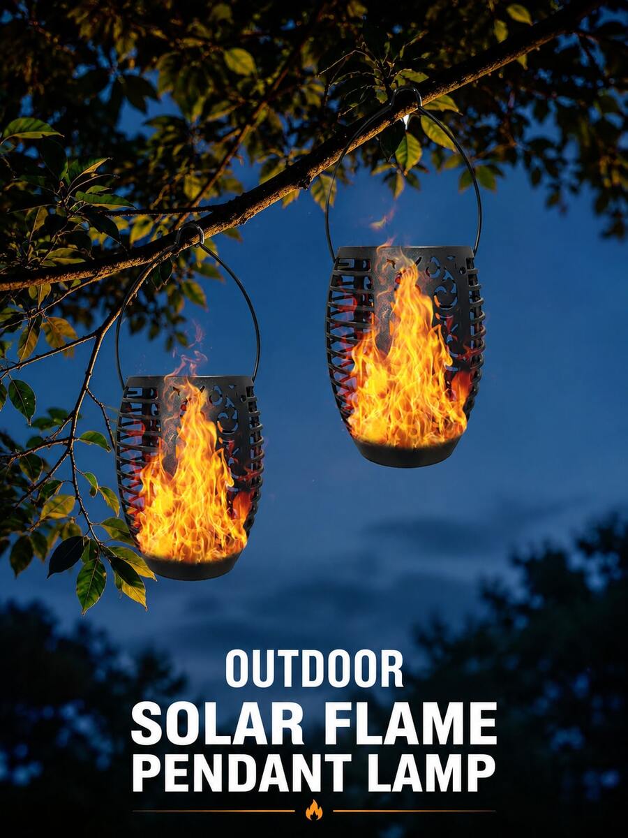1/2pcs Solar Powered Hanging Lanterns, IP44 Waterproof Outdoor Solar Lights, Dynamic Flickering Flame Effect LED Lights, Warm Light, Automatic On/Off Wireless Hanging Decor, Suitable For Garden, Yard, Porch, Lawn, Patio, Halloween, Christmas And Holiday Parties