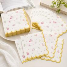 10/24/40pcs Small Flower Wavy Edge Party Napkins, 6.5 Inch Double Layer Thick Cocktail Napkins, Suitable For Weddings, Birthday Parties, Girls' Gatherings And Afternoon Tea - Ditsy Floral - View 4