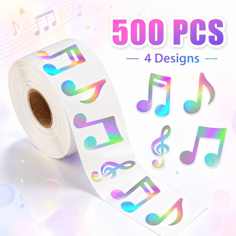500 قطعة/لفة ملصقات نوتة موسيقية بنمط INS برقائق ليزرية 1.5 بوصة 4 أنماط ملصقات ليزرية ملصقات ختم الهدايا والظروف ملصقات زينة الزجاجات والبرطمانات ملصقات ديكور DIY ملصقات PVC ذاتية اللصق لفة ملصقات - متعدد الألوان - مشاهدة 1