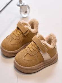 Autumn/Winter Unisex Baby Warm Skate Shoes, Thermal Lined, Hook And Loop Closure, Patchwork Upper, Soft Sole, Anti-Slip, Versatile Comfortable Casual Shoes For Kids - Yellow - View 5