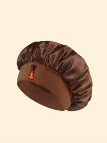 1pc Men's Brown Satin Sleep Bonnet With Halloween‑Vibe A‑Z Alphabet Flame‑Style, Elastic Band Hair‑Friendly Hair Care Accessory For Hair Protection - Brown - View 9