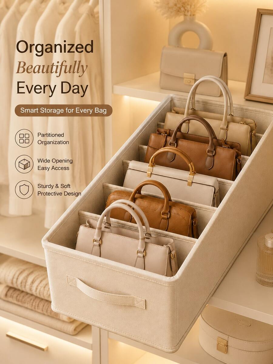 Closet Handheld Storage Box, Divided Fabric Storage Box, Foldable Storage Bag, Large Capacity With Compartments And Handle Handheld Storage Box, Foldable Handheld Storage Box, Suitable For Bedroom Organization, Housewarming Gift - Multicolor - View 1