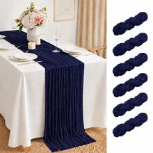 6 Pack Navy Blue Cheesecloth Table Runner, Crinkle Gauze Table Runner, Rustic Boho Sheer Table Decor For Wedding, Thanksgiving, Fall, Bridal Shower, Baby Shower, Birthday Party, Christmas And Farmhouse Home Decor - Navy Blue - View 19