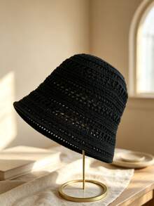 1pc Women's Hollow Crochet Bucket Hat, UV Protection Breathable Knitted Foldable Sun Hat For Beach Vacation - Multicolor - View 7