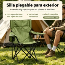 Silla Plegable para Exterior con Brazos, Silla de Camping Portátil con Portavasos, Silla de Campamento Plegable con Reposabrazos y Bolsillo Lateral, Silla Portátil para Jardín,,Marco Metálico Resistente para Playa, Picnic y Senderismo,5Color opcional - Verde Oliva - Ver 2
