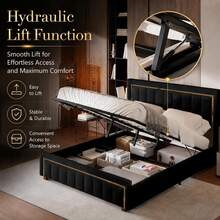 4ft6 Double Bed, Ottoman Bed With Hydraulic Storage & Headboard - Black Double - View 3