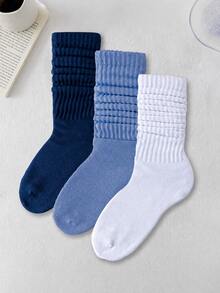 1/6 Pairs (Randomly Shipped) Unisex Multi-Color Knitted Mid-Calf Socks, Soft Fashion Slouch Socks For Autumn/Winter, European And American Casual Daily Wear, Retro Style, Suitable For Everyday Use - Multicolor - View 2