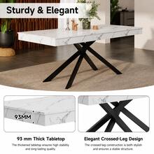 140/180*80 Extendable Dining Table 6-8, Modern Marble Effect Expandable Kitchen Table With Metal, Rectangular Dining Room Table, Space Saving Table Dining Room, White Marble - White Marble + MDF - View 8
