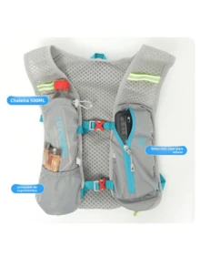 Mochila de hidratação,colete esportivo leve de nylon impermeável, com faixas refletivas e vários bolsos, ideal para ciclismo, corrida, caminhada e atividades ao ar livre - Preto + Bolsa de Água - Visão 8