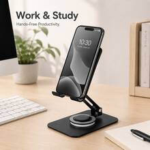 Foldable 360° Rotating Metal Desktop Phone Stand, Adjustable Angle Anti-Slip Portable Phone Holder, Minimalist Style Desktop Phone Stand For Home And Office - Black - View 10