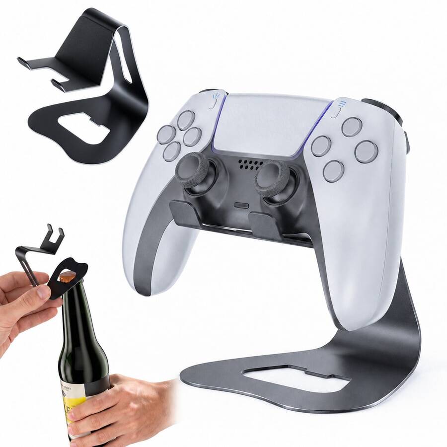 Giá đỡ tay cầm chơi game bằng kim loại để bàn, tích hợp dụng cụ mở nắp chai và đệm silicone chống trượt, kệ sắp xếp bàn chơi game tiết kiệm không gian, tương thích với P5/P4, X Series, N-Switch Pro/2 Pro và hầu hết các tay cầm bên thứ ba - Xem 1