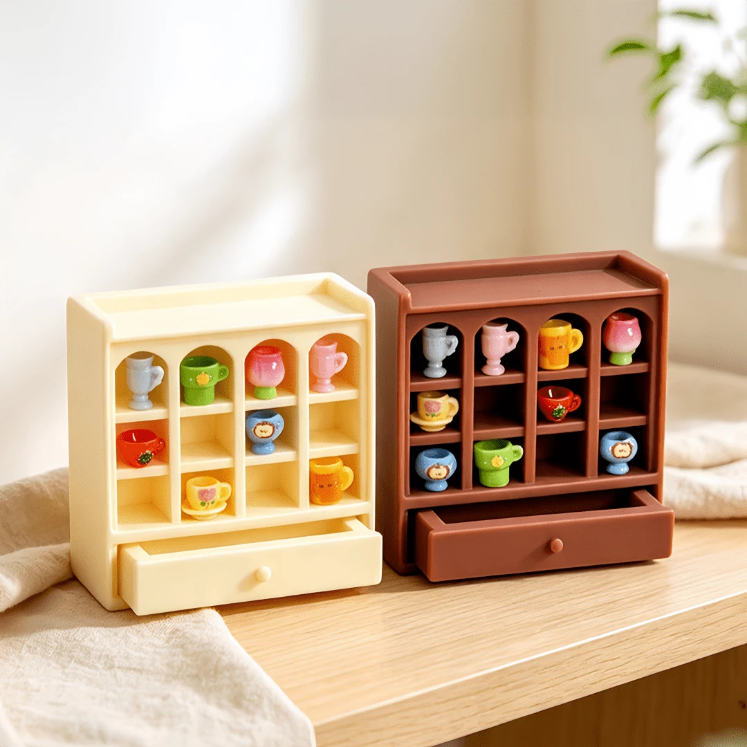 Miniature Realistic Drawer Cabinet DIY Dollhouse Miniature Food & Drink Cup Rack Display Case Dollhouse Scene Decor Holiday Gift DIY Landscape Decoration Accessory - Multicolor - View 1