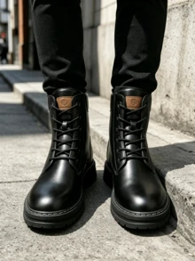 Men High-Top Leather Riding Boots - Black - View 2