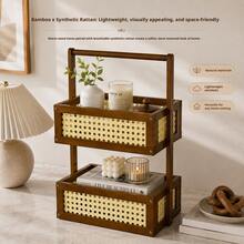 2-Tier Bamboo Cosmetic Storage Rack With Handle, Desktop Organizer For Perfume, Skincare, Beauty Products, Bathroom Vanity Shelf, Bedroom Dressing Table Makeup Display Rack - View 7
