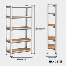 Royalswill Heavy-Duty Multi-Purpose Shelving, 150 Cm/180 Cm Screw-Free Storage Racks, Industrial Storage Racks, Extremely High Load-Bearing Capacity, Adjustable Shelves, Suitable For Living Rooms, Kitchens, Garages, Workshops, Supermarkets And Shops - Silver - View 13