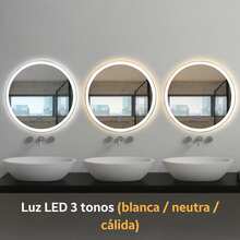 Found Espejo Con Luz LED Redondo De Pared Touch 3 Tonos De Luz 45 cm Con Marco Blanco Espejo Vanity Para Baño Tocador Vestidor Maquillaje Decoracion Minimalista Hogar Recamara Estilo Moderno Espejo Inteligente Luminoso Circular Luz Calida Neutra Fria - Tipo de Enchufe A USA (110-127V) - Ver 5