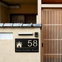 Tersedia 4 Ukuran! Plakat Alamat Logam Kustom Modern, Papan Nama Jalan Nomor Rumah yang Dipersonalisasi, Dekorasi Dinding Pintu Rumah Luar Ruangan Tahan Air - Hitam - View 7