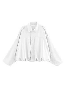 HLPHA Elegant Solid Color Faux Suede Women's Aviator Jacket, Lightweight Basic Casual Style For Autumn, Back To School, Commuting And Office - White - View 3