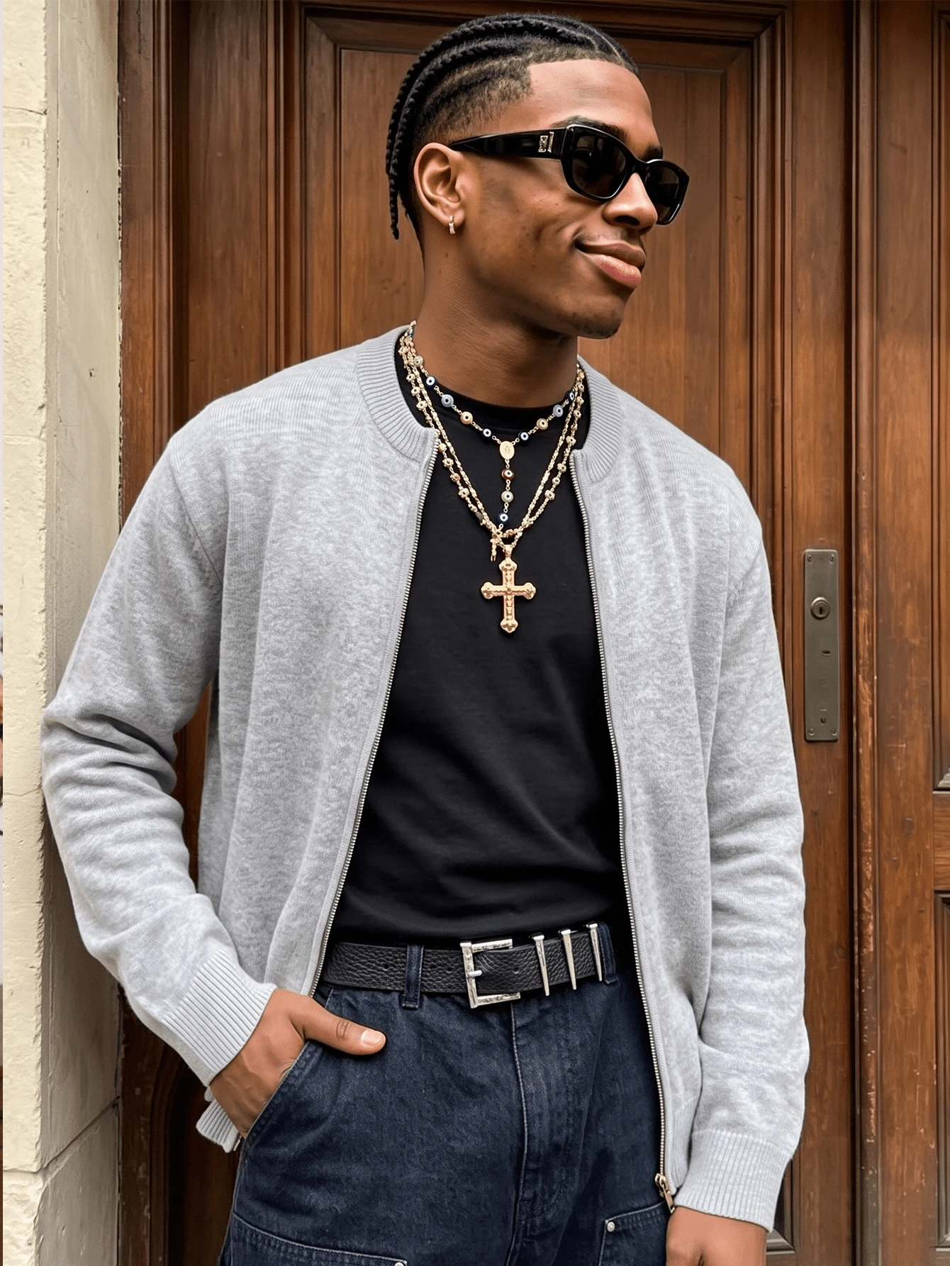 ANDREILEE Men's Fashion Casual Minimalist Solid Color Daily Commute Versatile Home Wear Round Neck Long Sleeve Loose Zipper Cardigan Ribbed Knit Sweater Jacket Autumn/Winter - Grey - View 1