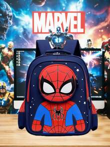 asmodee Marvel Super Hero Dual Style Casual Backpack Set, Captain America Shield & Spider-Man Embossed Daily Use Bag, Adjustable Thick Breathable Shoulder Straps - Multicolor - View 8