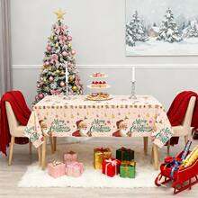 Santa Claus Print Rectangular Tablecloth, Vintage Beige Merry Christmas Snowflake Hanging Decor Pattern Dining Table Cover, Suitable For Christmas Dinner, Family Gathering, Holiday Party, Kitchen And Dining Room Decoration - View 5