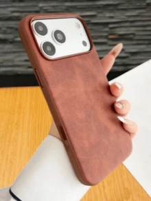 Matte Retro Faux Leather Case Compatible With Iphone 18 Pro Max 17 Pro 16 15 14 13, Metal Button Camera Protection Shockproof Cover - Cherry Red - View 8