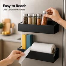 Kệ tổ chức tủ lạnh nam châm không cần lắp đặt, giá lưu trữ nam châm kim loại chịu lực cho bên hông tủ lạnh, kệ tổ chức nhà bếp tiết kiệm không gian cho gia vị và màng bọc nhựa - Nhiều màu - Xem 4