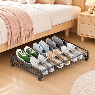 1pc Minimalist Shoe Rack, Multi-Functional Large Capacity Storage Organizer, Easy Assembly & Disassembly, Space-Saving, Suitable For Home, Bedroom, Dormitory, Under Bed, Back To School Season, Narrow/Long, Black