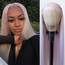 websterwigs Women's Wavy Gradient Pink Synthetic Fiber Lace Front Wig, Middle Part, Pre-Plucked Hairline, Light Pink Straight Hair With Colorful Highlights - Multicolor - View 4