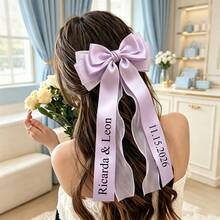 Jepit Rambut Pita Merah Muda Ukuran Besar yang Dipersonalisasi, Aksesori Rambut Ekor Pita Berlapis Satin Tulle Elegan, Desain Vintage yang Lucu Cocok untuk Pesta Musim Panas - Jepit rambut pita warna-warni - View 2