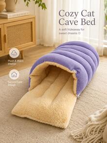 2-In-1 Convertible Pet Bed, Corduroy Outer + Plush Inner Cat Sleeping Bag, Button & Zipper Design Multi-Style Kitten & Puppy Nest, Soft & Warm Indoor Cat & Small Dog Pet House, Multiple Colors Suitable For Home Daily Rest - Multicolor - View 1