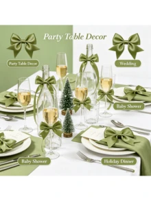 Self‑Adhesive Olive Green Satin Mini Bows 36PCS Fabric Bow Knot For Gift Wrapping Birthday Party Table Setting Wedding Invitation Envelope Decor - Multiple Styles - View 3